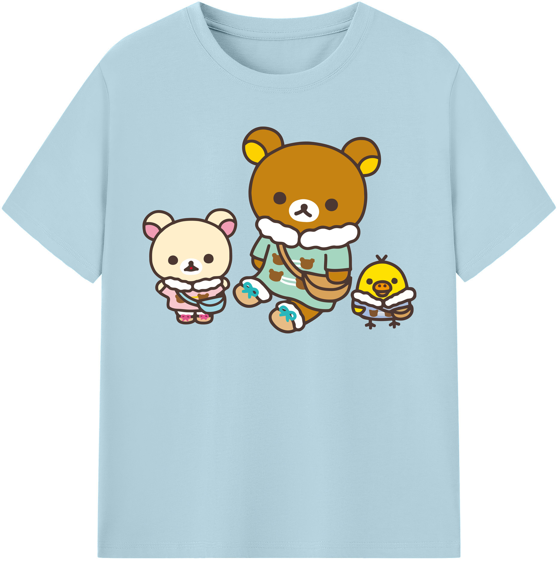 （画像用） リラックマ リラックマ キイロイトリ Rilakkuma Korilakkuma Kiiroitori 綿100％半袖Tシャツ（フロントプリント）